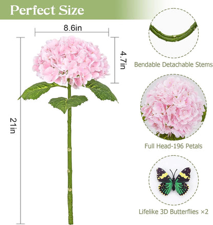 21" Real Touch White Hydrangea Artificial Flowers with Long Stem & Leaves, Full Latex Faux Hydrangea Flowers for Home Decor Party Floral Arrangements Wedding Bouquets Centerpieces