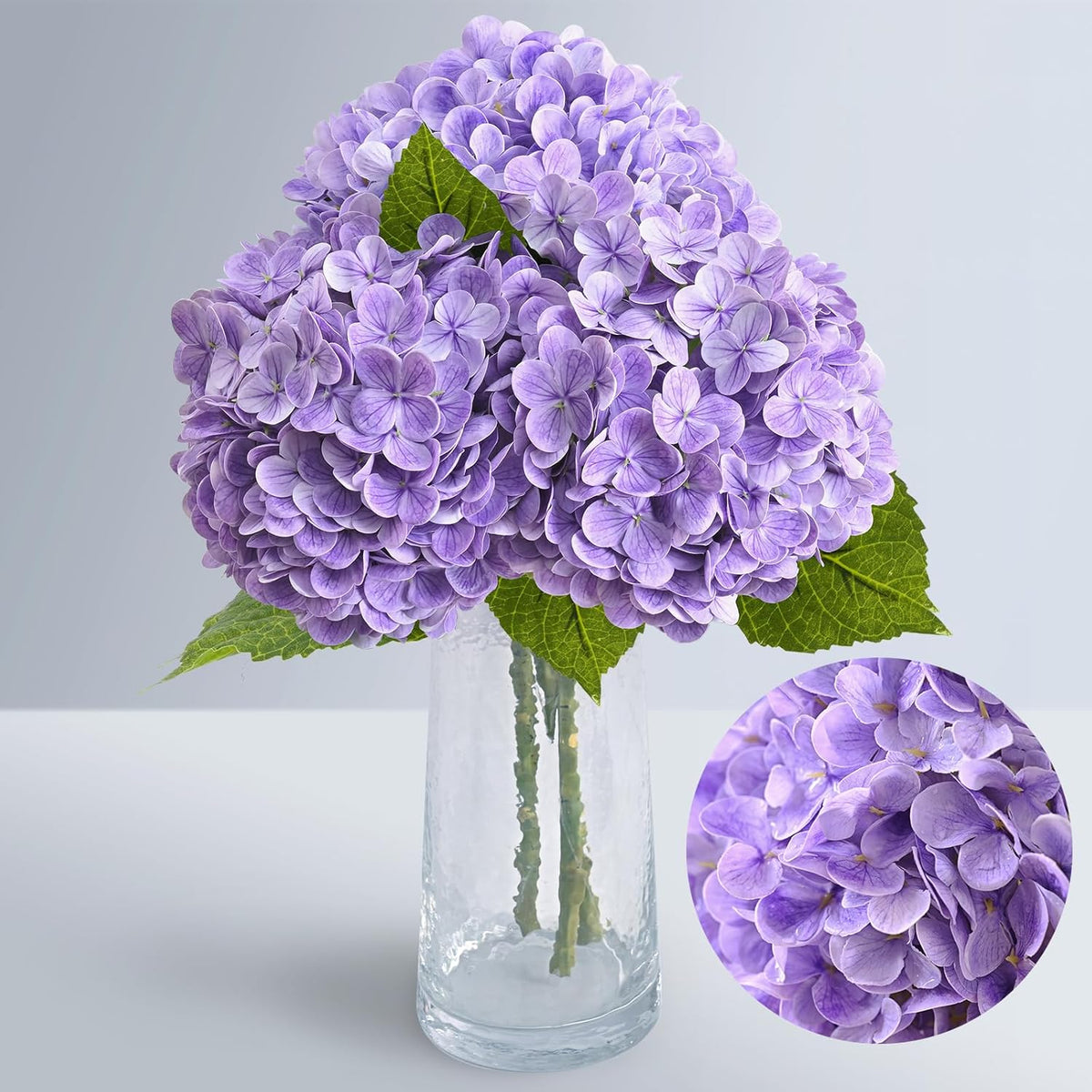 21" Real Touch White Hydrangea Artificial Flowers with Long Stem & Leaves, Full Latex Faux Hydrangea Flowers for Home Decor Party Floral Arrangements Wedding Bouquets Centerpieces