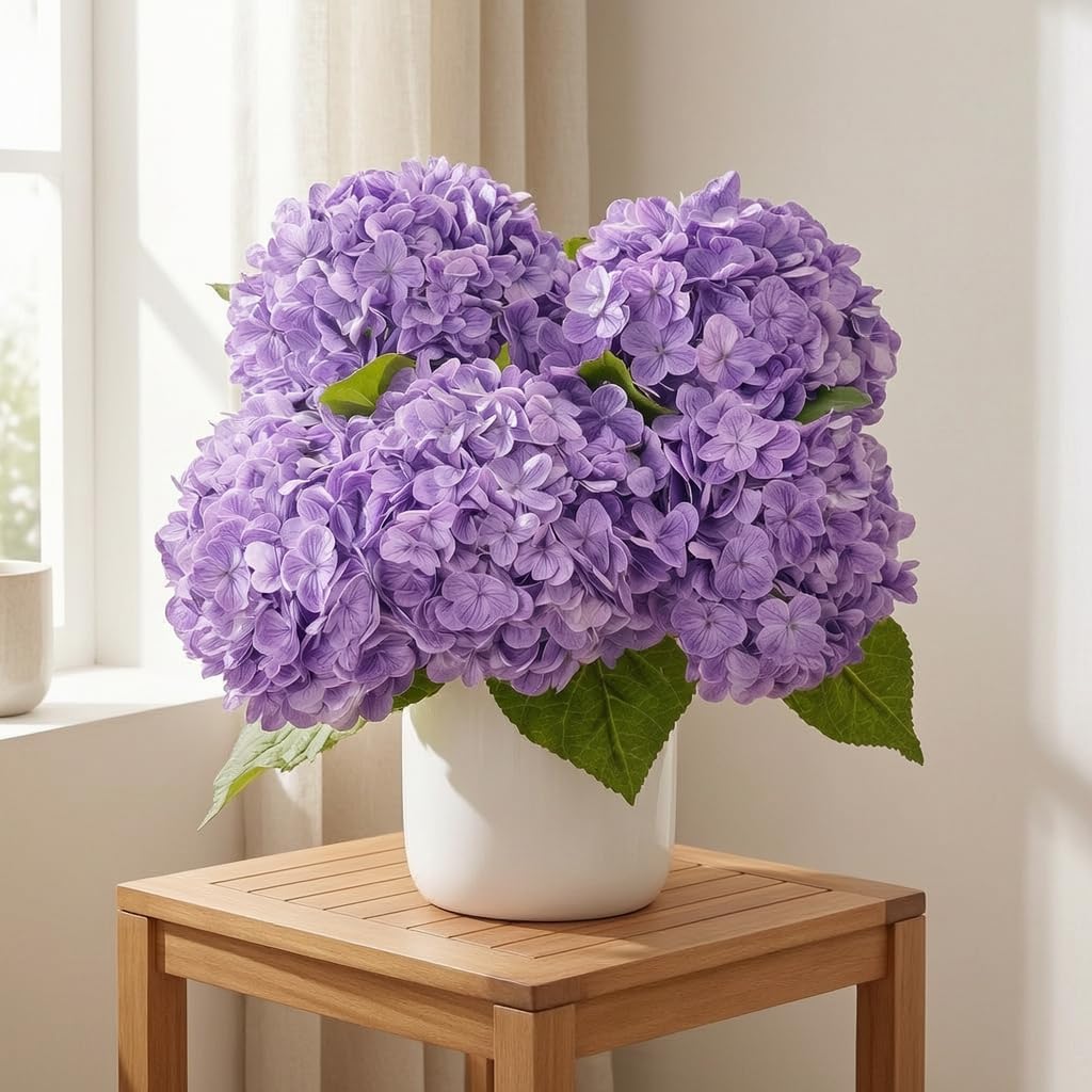 21" Real Touch White Hydrangea Artificial Flowers with Long Stem & Leaves, Full Latex Faux Hydrangea Flowers for Home Decor Party Floral Arrangements Wedding Bouquets Centerpieces