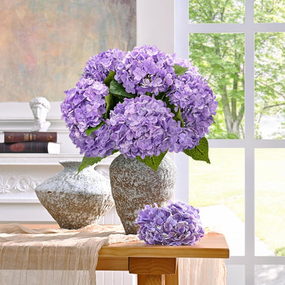 21" Real Touch White Hydrangea Artificial Flowers with Long Stem & Leaves, Full Latex Faux Hydrangea Flowers for Home Decor Party Floral Arrangements Wedding Bouquets Centerpieces