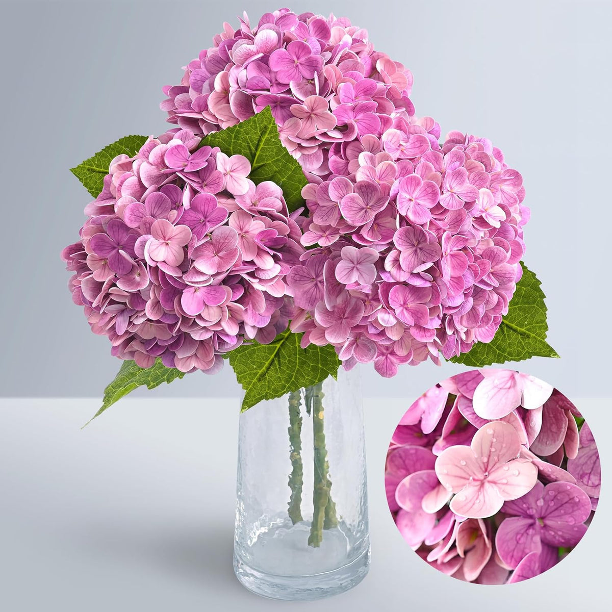 21" Real Touch White Hydrangea Artificial Flowers with Long Stem & Leaves, Full Latex Faux Hydrangea Flowers for Home Decor Party Floral Arrangements Wedding Bouquets Centerpieces