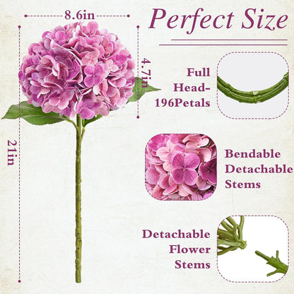 21" Real Touch White Hydrangea Artificial Flowers with Long Stem & Leaves, Full Latex Faux Hydrangea Flowers for Home Decor Party Floral Arrangements Wedding Bouquets Centerpieces