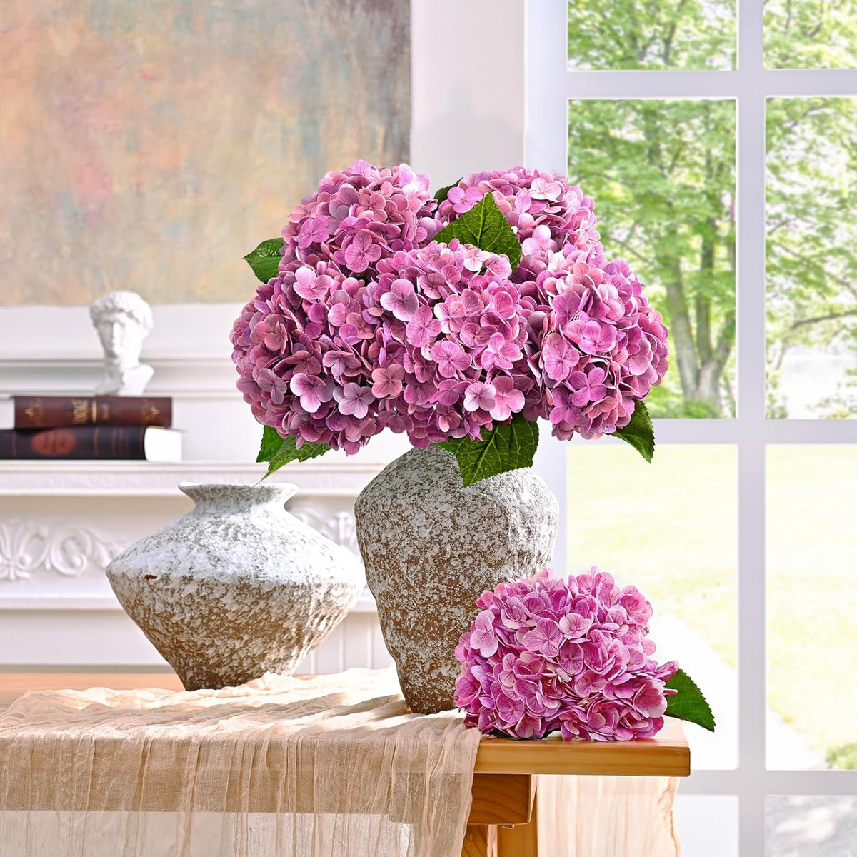 21" Real Touch White Hydrangea Artificial Flowers with Long Stem & Leaves, Full Latex Faux Hydrangea Flowers for Home Decor Party Floral Arrangements Wedding Bouquets Centerpieces