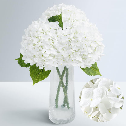 21" Real Touch White Hydrangea Artificial Flowers with Long Stem & Leaves, Full Latex Faux Hydrangea Flowers for Home Decor Party Floral Arrangements Wedding Bouquets Centerpieces