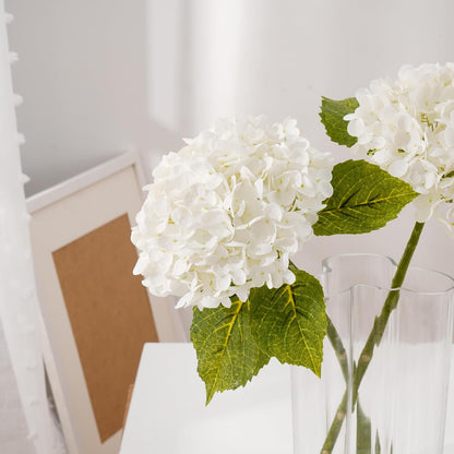 21" Real Touch White Hydrangea Artificial Flowers with Long Stem & Leaves, Full Latex Faux Hydrangea Flowers for Home Decor Party Floral Arrangements Wedding Bouquets Centerpieces
