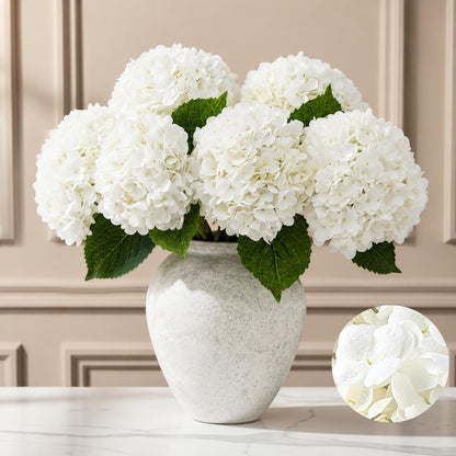 21" Real Touch White Hydrangea Artificial Flowers with Long Stem & Leaves, Full Latex Faux Hydrangea Flowers for Home Decor Party Floral Arrangements Wedding Bouquets Centerpieces