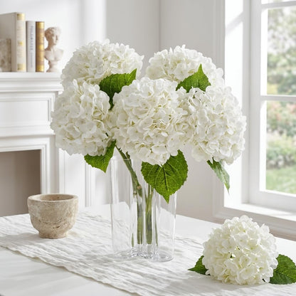 21" Real Touch White Hydrangea Artificial Flowers with Long Stem & Leaves, Full Latex Faux Hydrangea Flowers for Home Decor Party Floral Arrangements Wedding Bouquets Centerpieces