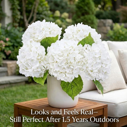 21" Real Touch White Hydrangea Artificial Flowers with Long Stem & Leaves, Full Latex Faux Hydrangea Flowers for Home Decor Party Floral Arrangements Wedding Bouquets Centerpieces