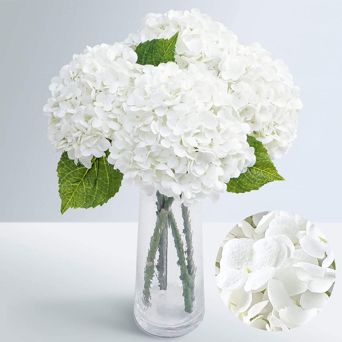 21" Real Touch White Hydrangea Artificial Flowers with Long Stem & Leaves, Full Latex Faux Hydrangea Flowers for Home Decor Party Floral Arrangements Wedding Bouquets Centerpieces