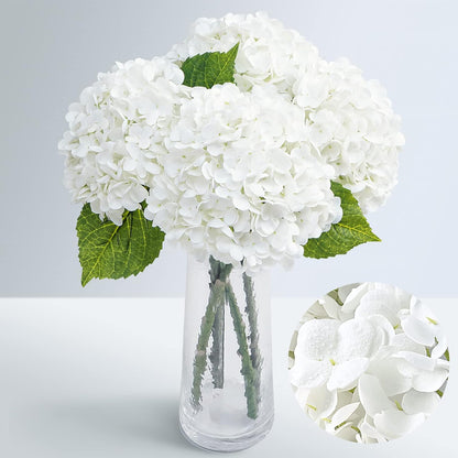 21" Real Touch White Hydrangea Artificial Flowers with Long Stem & Leaves, Full Latex Faux Hydrangea Flowers for Home Decor Party Floral Arrangements Wedding Bouquets Centerpieces