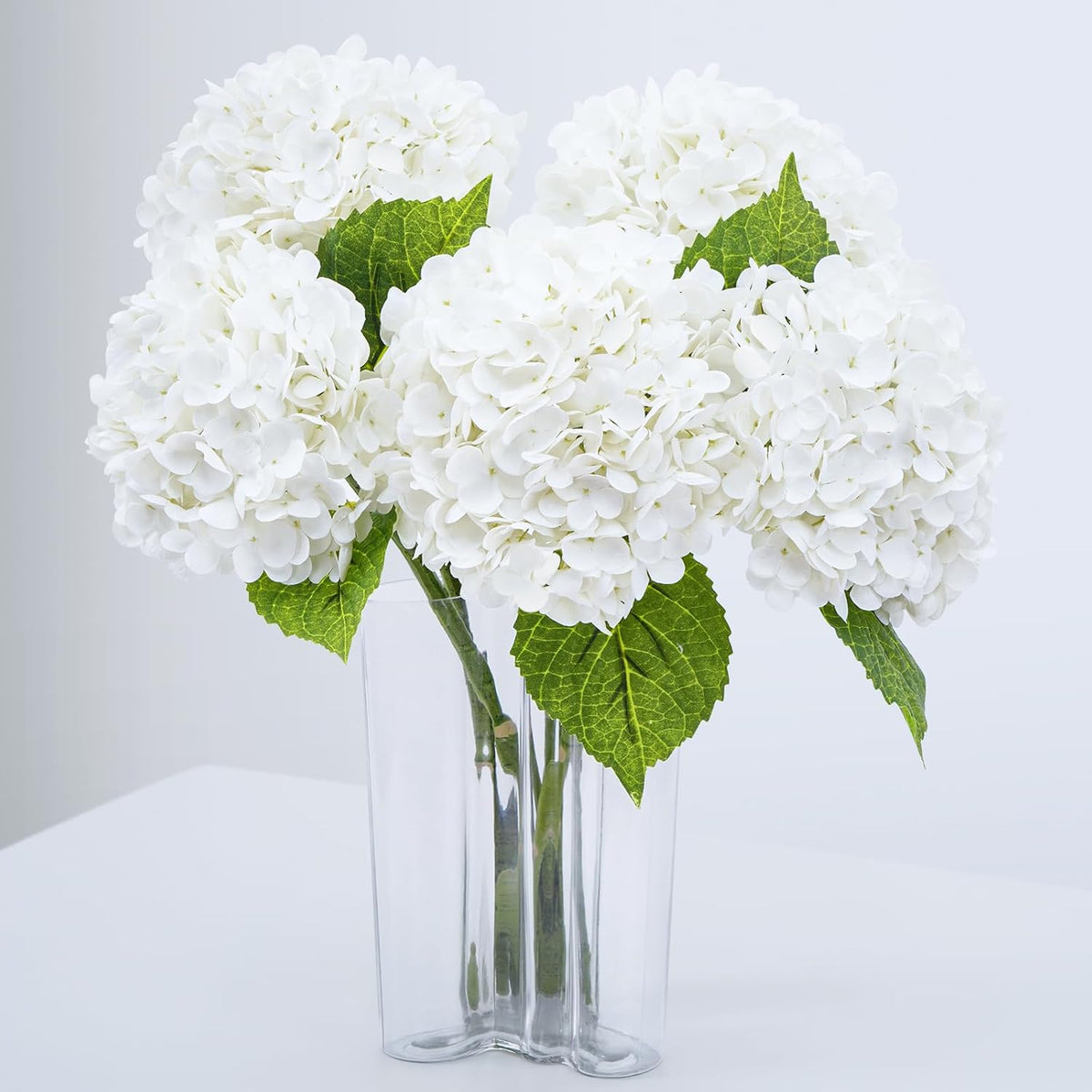 21" Real Touch White Hydrangea Artificial Flowers with Long Stem & Leaves, Full Latex Faux Hydrangea Flowers for Home Decor Party Floral Arrangements Wedding Bouquets Centerpieces