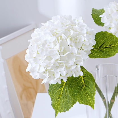 21" Real Touch White Hydrangea Artificial Flowers with Long Stem & Leaves, Full Latex Faux Hydrangea Flowers for Home Decor Party Floral Arrangements Wedding Bouquets Centerpieces