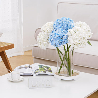 21" Real Touch White Hydrangea Artificial Flowers with Long Stem & Leaves, Full Latex Faux Hydrangea Flowers for Home Decor Party Floral Arrangements Wedding Bouquets Centerpieces