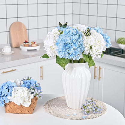 21" Real Touch White Hydrangea Artificial Flowers with Long Stem & Leaves, Full Latex Faux Hydrangea Flowers for Home Decor Party Floral Arrangements Wedding Bouquets Centerpieces