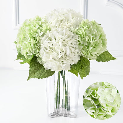 21" Real Touch White Hydrangea Artificial Flowers with Long Stem & Leaves, Full Latex Faux Hydrangea Flowers for Home Decor Party Floral Arrangements Wedding Bouquets Centerpieces