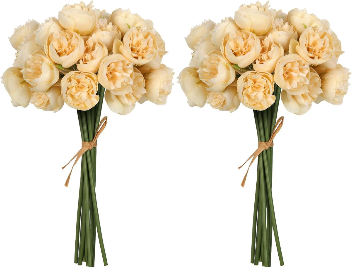 Ranunculus Artificial Flowers Peonies Flowers 18 PCS Silk Artificial Peonies Faux Ranunculus for for DIY Wedding Bouquet Bridal Shower Filler Flowers Décor(Champagne)