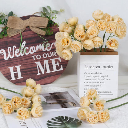 Ranunculus Artificial Flowers Peonies Flowers 18 PCS Silk Artificial Peonies Faux Ranunculus for for DIY Wedding Bouquet Bridal Shower Filler Flowers Décor(Champagne)