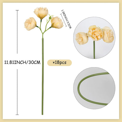 Ranunculus Artificial Flowers Peonies Flowers 18 PCS Silk Artificial Peonies Faux Ranunculus for for DIY Wedding Bouquet Bridal Shower Filler Flowers Décor(Champagne)