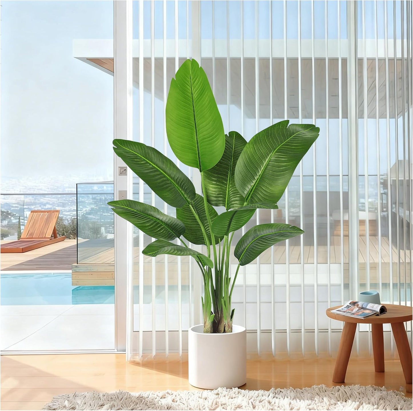 Birds of Paradise Artificial Plants Indoor, 4FT Fake Banana Tree | Lifelike Tall Fake Tropical Palm Indoor, Faux Banana Leaf Plant in Black Pot, Floor Plants for House,Office,Room,Home Decor