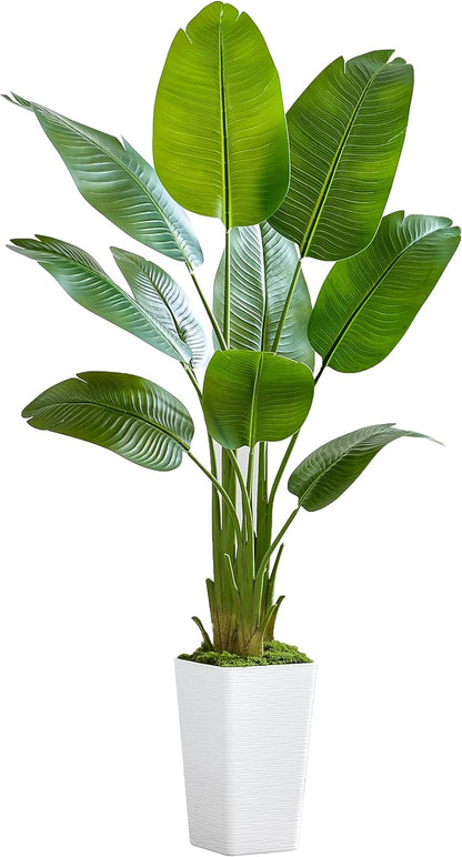 Birds of Paradise Artificial Plants Indoor, 4FT Fake Banana Tree | Lifelike Tall Fake Tropical Palm Indoor, Faux Banana Leaf Plant in Black Pot, Floor Plants for House,Office,Room,Home Decor