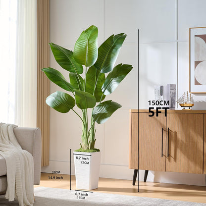 Birds of Paradise Artificial Plants Indoor, 4FT Fake Banana Tree | Lifelike Tall Fake Tropical Palm Indoor, Faux Banana Leaf Plant in Black Pot, Floor Plants for House,Office,Room,Home Decor