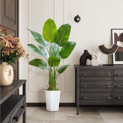 Birds of Paradise Artificial Plants Indoor, 4FT Fake Banana Tree | Lifelike Tall Fake Tropical Palm Indoor, Faux Banana Leaf Plant in Black Pot, Floor Plants for House,Office,Room,Home Decor