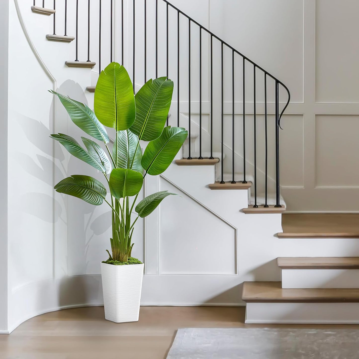 Birds of Paradise Artificial Plants Indoor, 4FT Fake Banana Tree | Lifelike Tall Fake Tropical Palm Indoor, Faux Banana Leaf Plant in Black Pot, Floor Plants for House,Office,Room,Home Decor