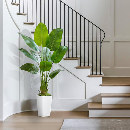 Birds of Paradise Artificial Plants Indoor, 4FT Fake Banana Tree | Lifelike Tall Fake Tropical Palm Indoor, Faux Banana Leaf Plant in Black Pot, Floor Plants for House,Office,Room,Home Decor