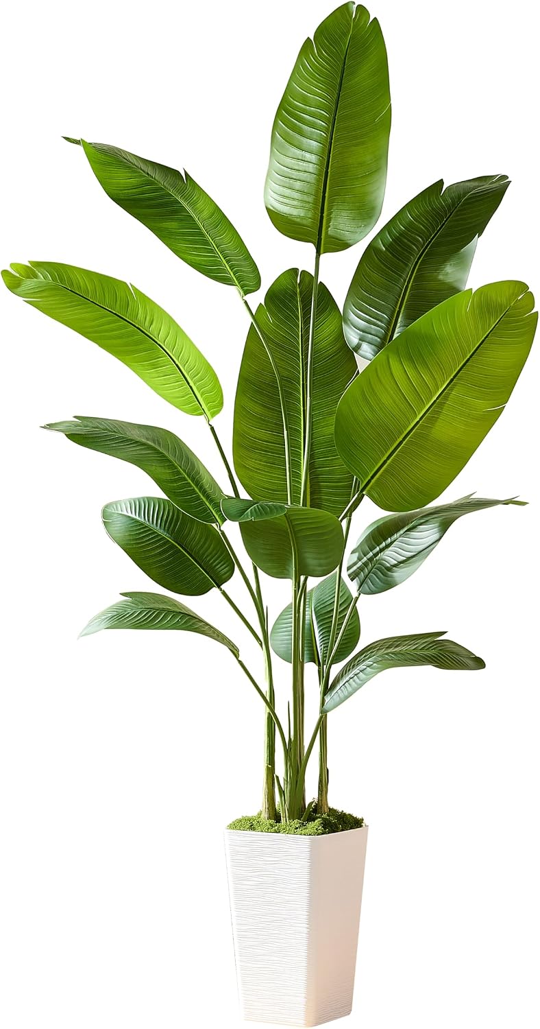 Birds of Paradise Artificial Plants Indoor, 4FT Fake Banana Tree | Lifelike Tall Fake Tropical Palm Indoor, Faux Banana Leaf Plant in Black Pot, Floor Plants for House,Office,Room,Home Decor