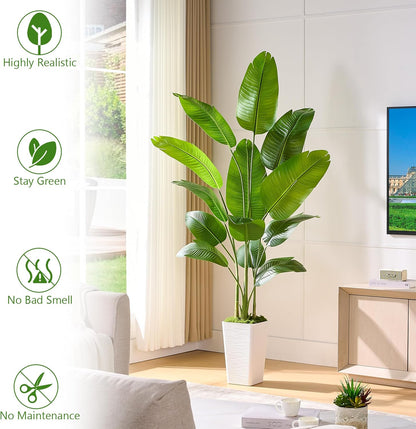 Birds of Paradise Artificial Plants Indoor, 4FT Fake Banana Tree | Lifelike Tall Fake Tropical Palm Indoor, Faux Banana Leaf Plant in Black Pot, Floor Plants for House,Office,Room,Home Decor