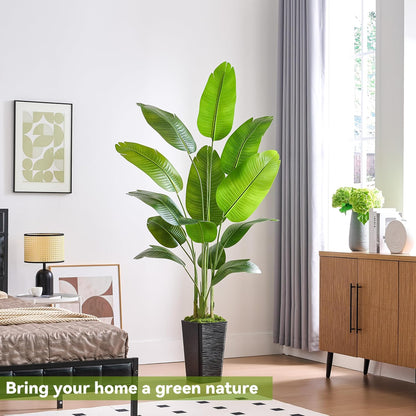 Birds of Paradise Artificial Plants Indoor, 4FT Fake Banana Tree | Lifelike Tall Fake Tropical Palm Indoor, Faux Banana Leaf Plant in Black Pot, Floor Plants for House,Office,Room,Home Decor