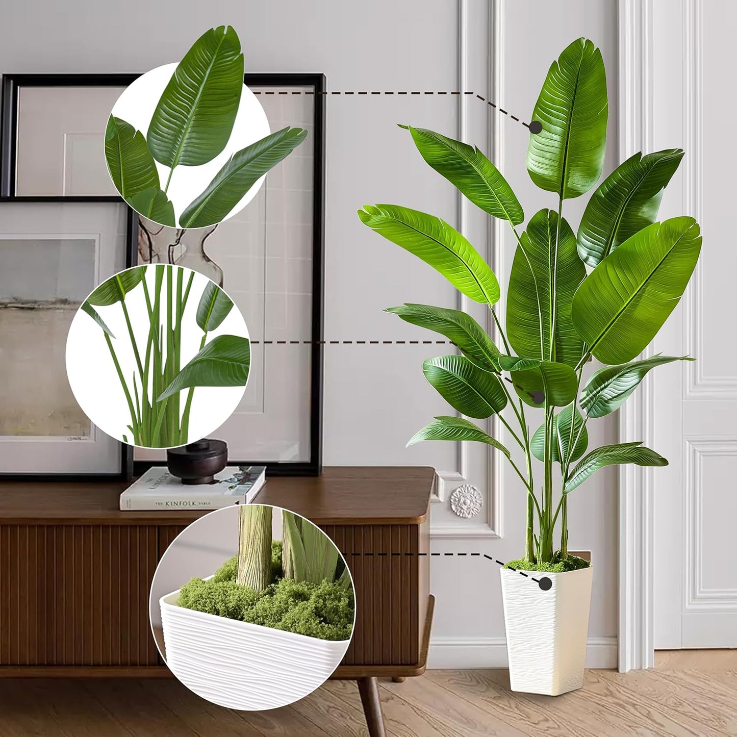 Birds of Paradise Artificial Plants Indoor, 4FT Fake Banana Tree | Lifelike Tall Fake Tropical Palm Indoor, Faux Banana Leaf Plant in Black Pot, Floor Plants for House,Office,Room,Home Decor