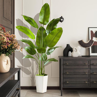 Birds of Paradise Artificial Plants Indoor, 4FT Fake Banana Tree | Lifelike Tall Fake Tropical Palm Indoor, Faux Banana Leaf Plant in Black Pot, Floor Plants for House,Office,Room,Home Decor