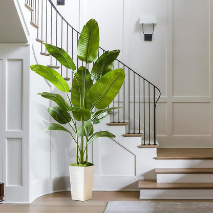 Birds of Paradise Artificial Plants Indoor, 4FT Fake Banana Tree | Lifelike Tall Fake Tropical Palm Indoor, Faux Banana Leaf Plant in Black Pot, Floor Plants for House,Office,Room,Home Decor