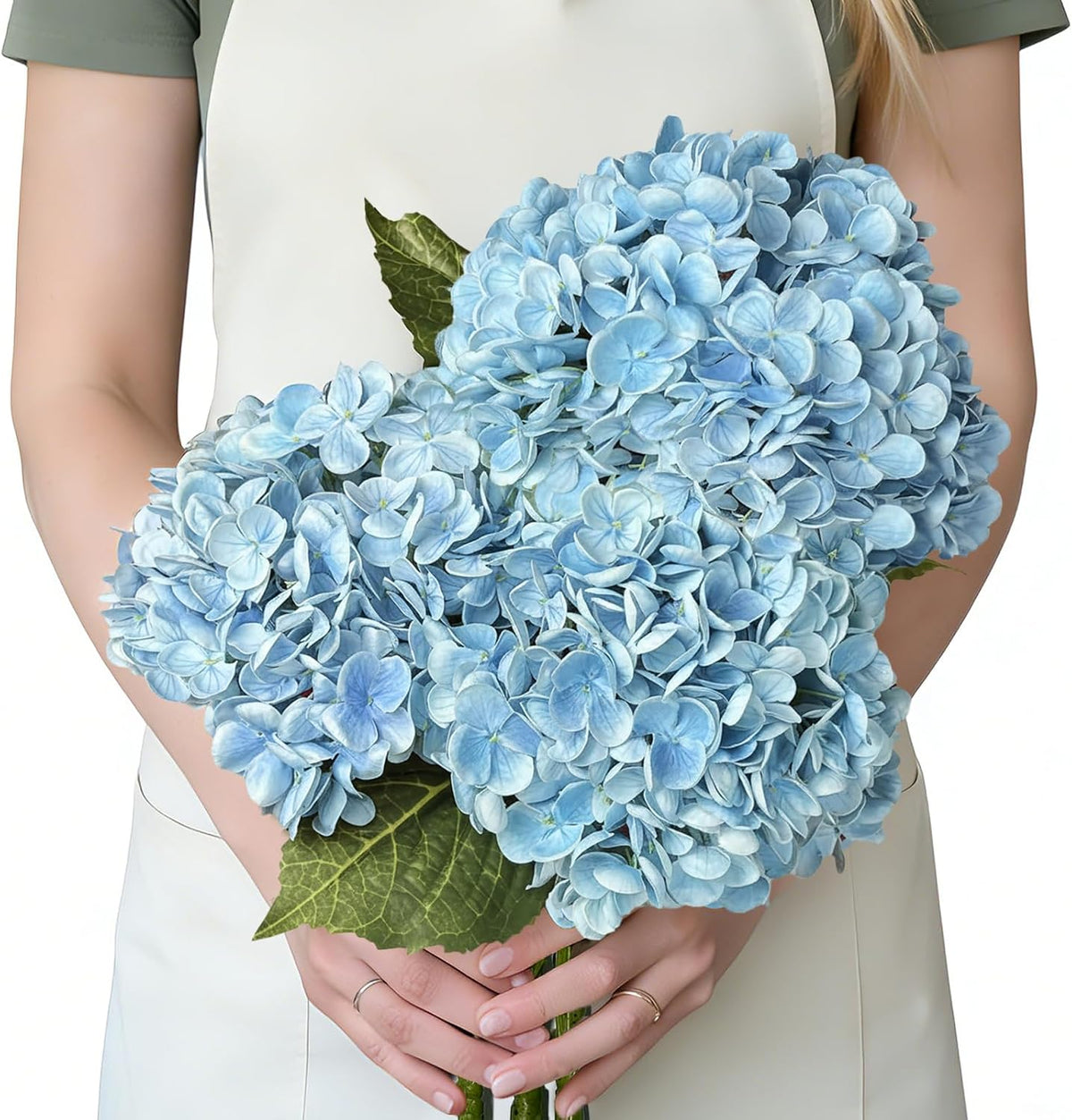 3 Pcs 21in Blue Hydrangea Artificial Flowers, Latex Real Touch Hydrangeas