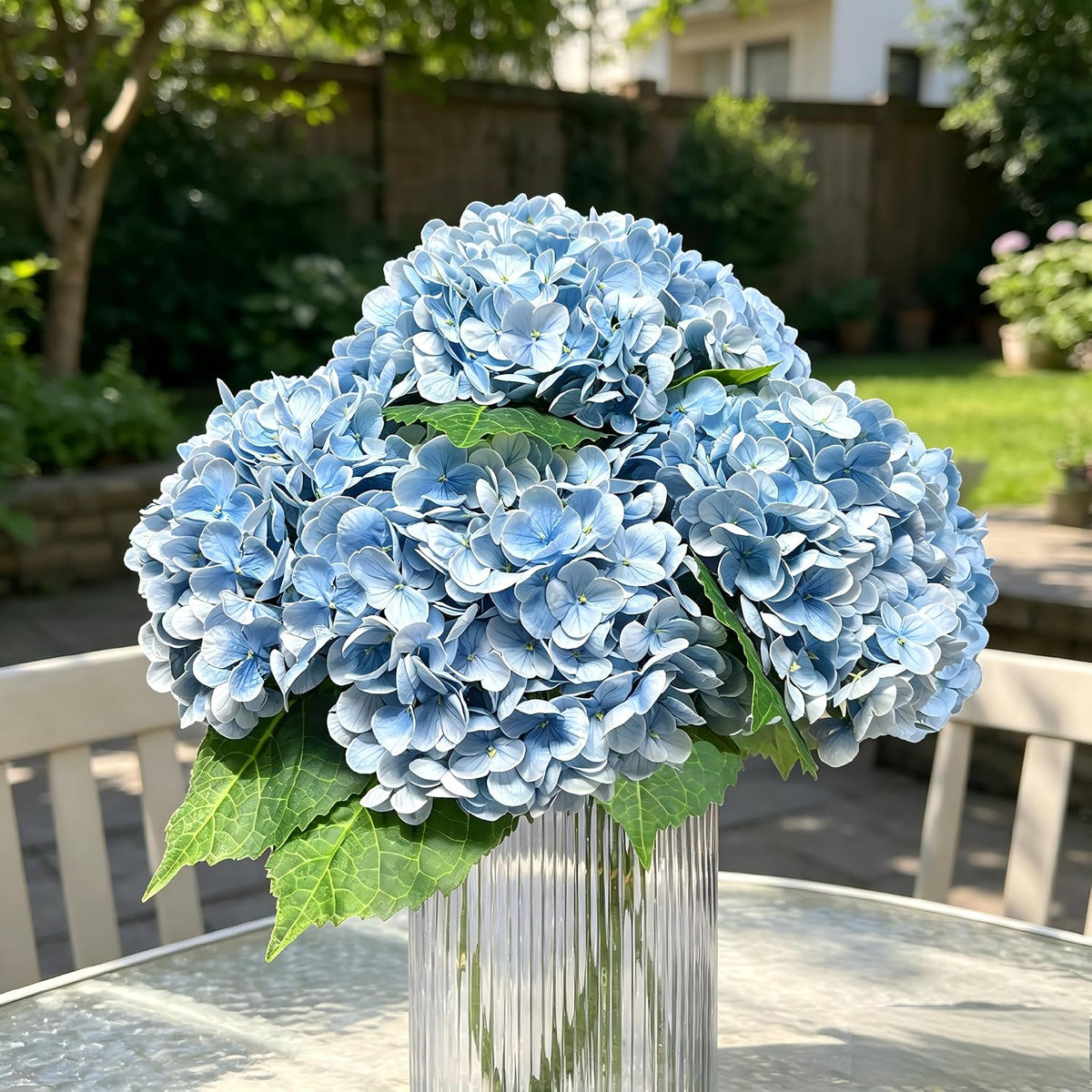 3 Pcs 21in Blue Hydrangea Artificial Flowers, Latex Real Touch Hydrangeas