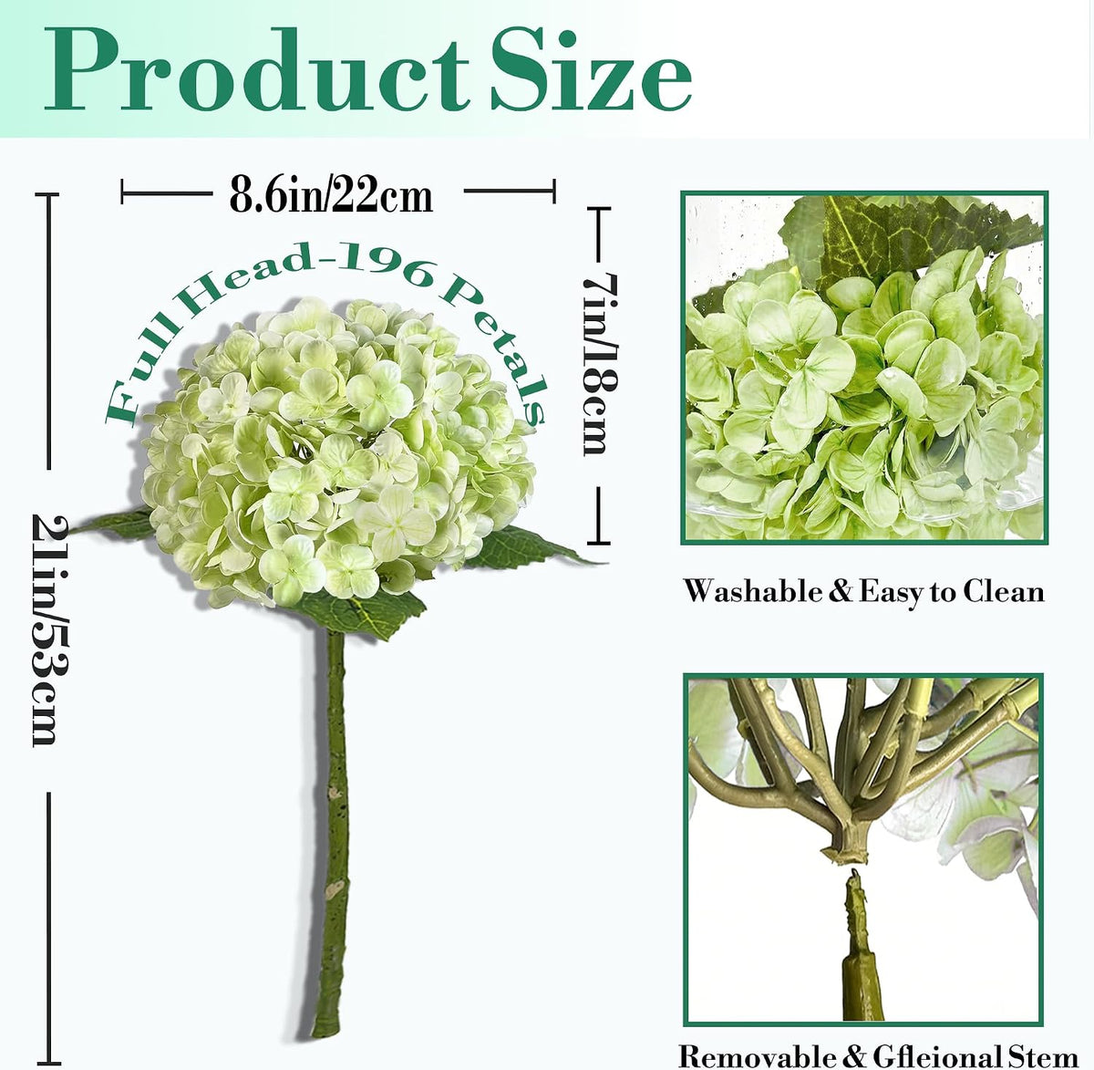 3 Pcs 21in Blue Hydrangea Artificial Flowers, Latex Real Touch Hydrangeas
