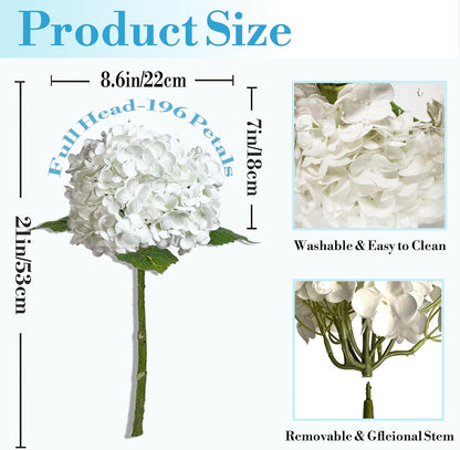 3 Pcs 21in Blue Hydrangea Artificial Flowers, Latex Real Touch Hydrangeas