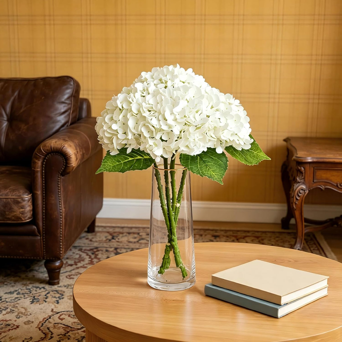 3 Pcs 21in Blue Hydrangea Artificial Flowers, Latex Real Touch Hydrangeas