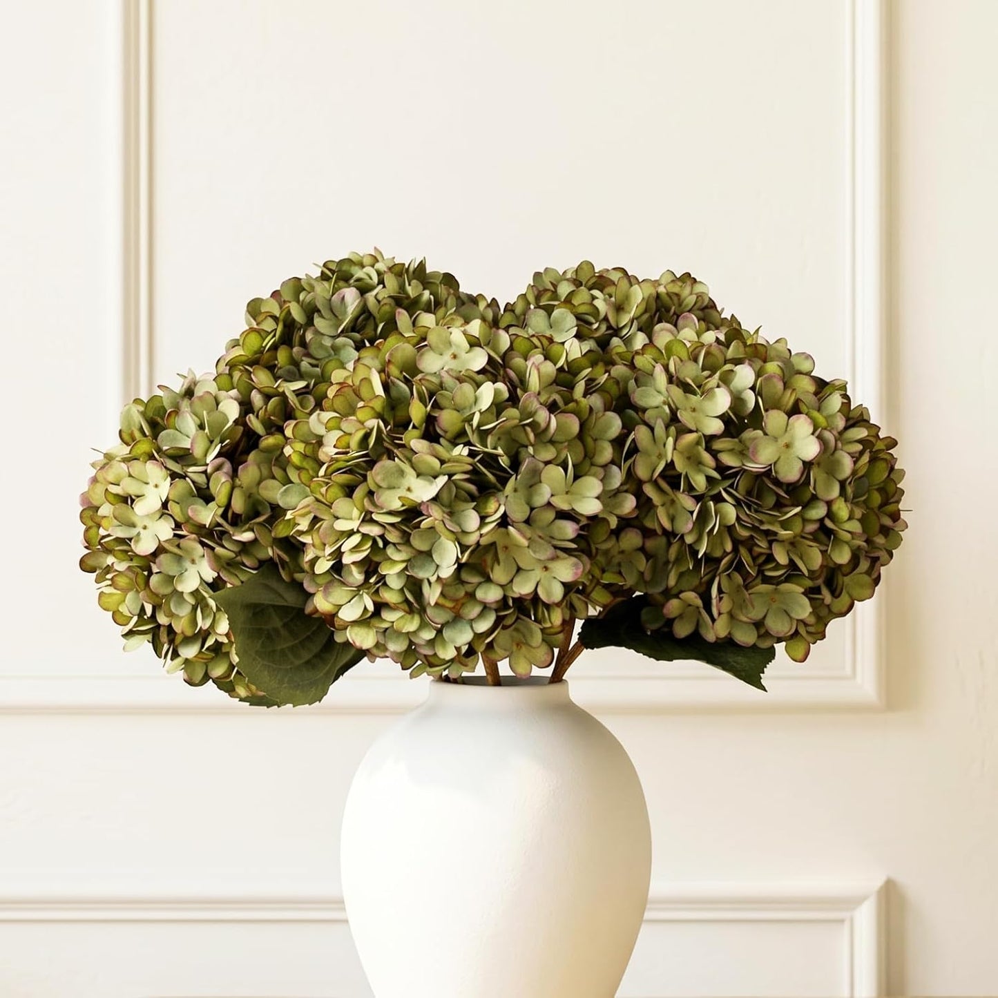 Real Touch White Faux Hydrangea And Eucalyptus Arrangement, Faux Floral Arrangements, Hyper Realistic Artificial Flowers, White Centerpieces For Kitchen Dining Coffee Table Decor (Vase Not Included)