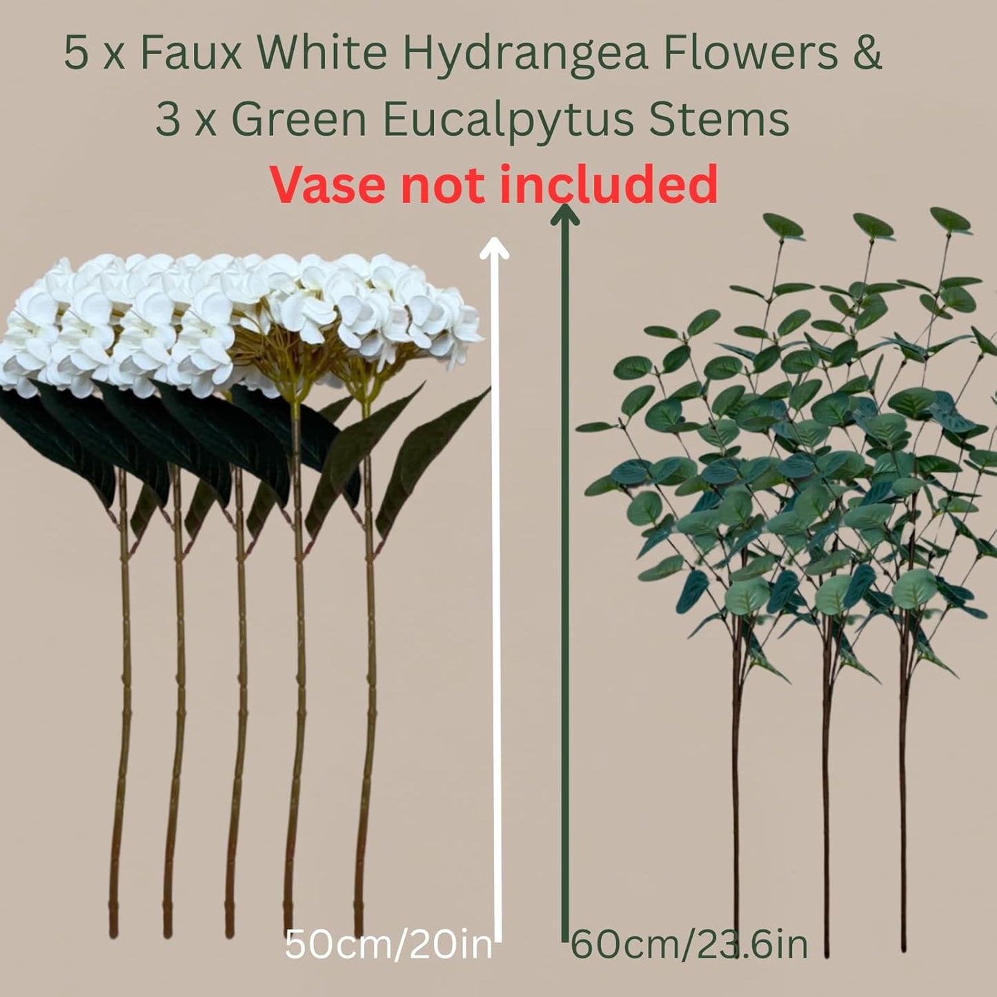Real Touch White Faux Hydrangea And Eucalyptus Arrangement, Faux Floral Arrangements, Hyper Realistic Artificial Flowers, White Centerpieces For Kitchen Dining Coffee Table Decor (Vase Not Included)