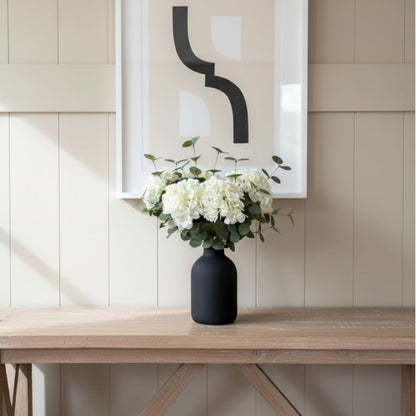 Real Touch White Faux Hydrangea And Eucalyptus Arrangement, Faux Floral Arrangements, Hyper Realistic Artificial Flowers, White Centerpieces For Kitchen Dining Coffee Table Decor (Vase Not Included)