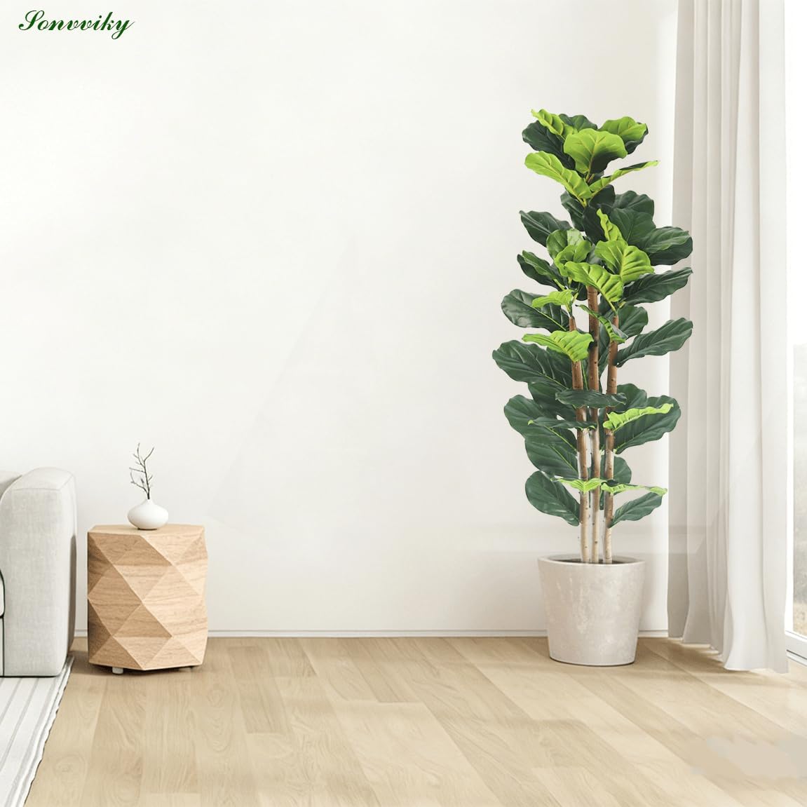 Artificial Fiddle Leaf Fig Tree 5ft - Fig Tree Artificial,Faux Fiddle Leaf Fig Tree with Realistic Resin Trunk & Stable Planter, Artificial Fig Tree Plant for Home Office Decor, Artificial Ficus Tree