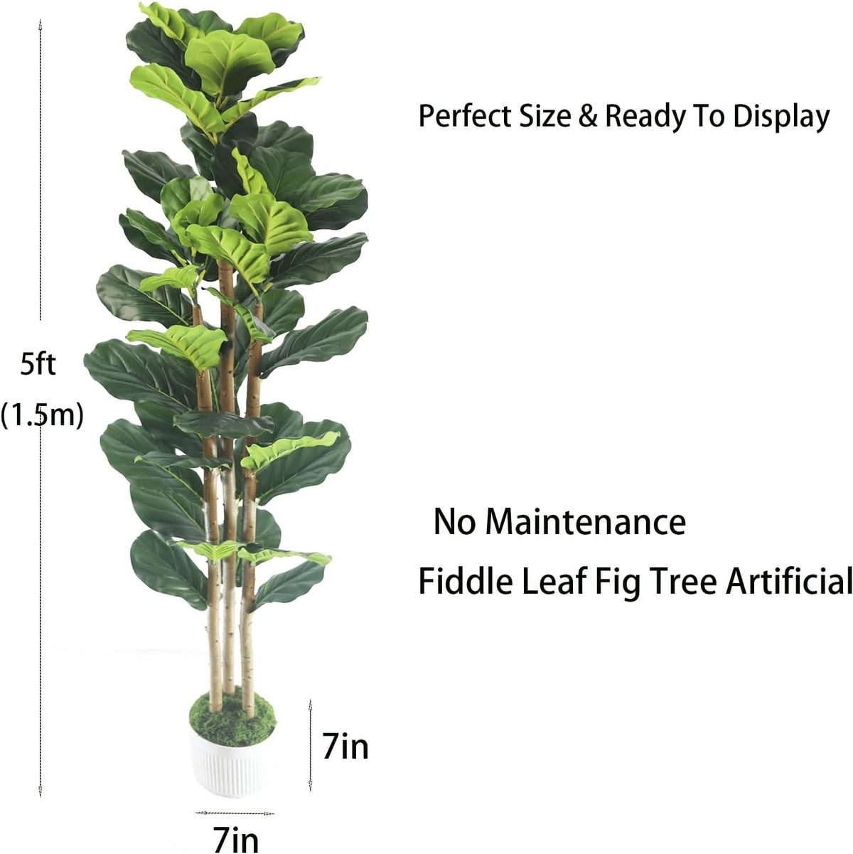 Artificial Fiddle Leaf Fig Tree 5ft - Fig Tree Artificial,Faux Fiddle Leaf Fig Tree with Realistic Resin Trunk & Stable Planter, Artificial Fig Tree Plant for Home Office Decor, Artificial Ficus Tree