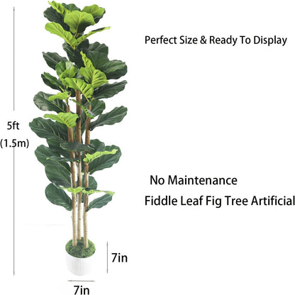 Artificial Fiddle Leaf Fig Tree 5ft - Fig Tree Artificial,Faux Fiddle Leaf Fig Tree with Realistic Resin Trunk & Stable Planter, Artificial Fig Tree Plant for Home Office Decor, Artificial Ficus Tree
