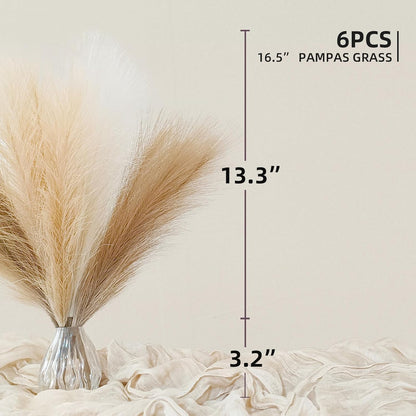 Faux Pampas Grass Decor 17" Handmade Flower Boho Decor Beige