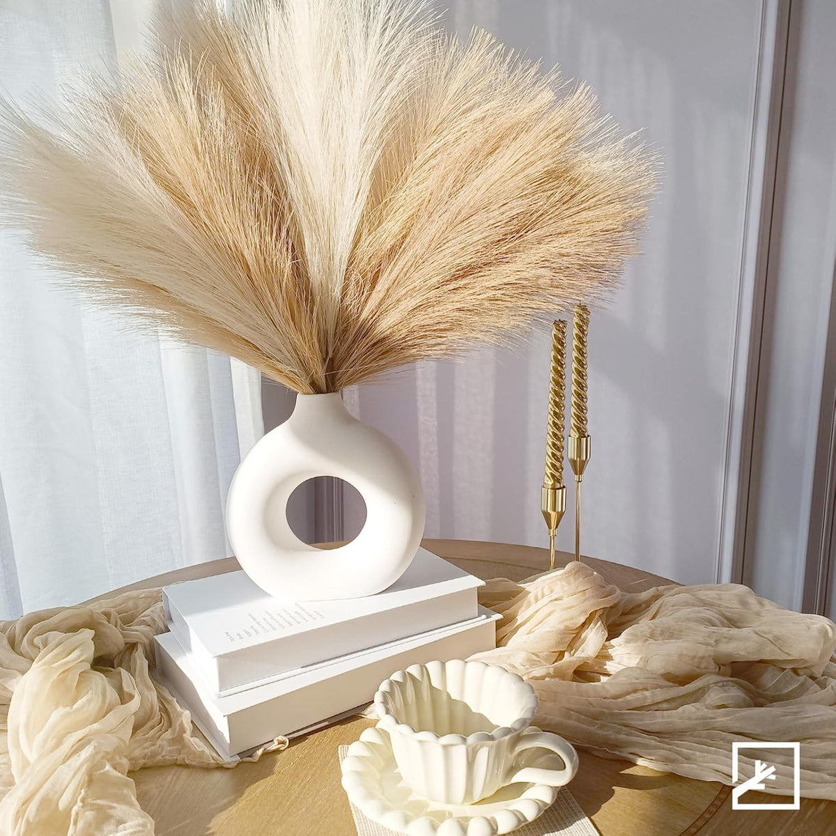 Faux Pampas Grass Decor 17" Handmade Flower Boho Decor Beige