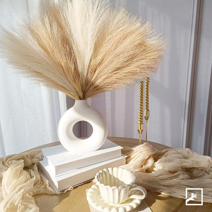 Faux Pampas Grass Decor 17" Handmade Flower Boho Decor Beige