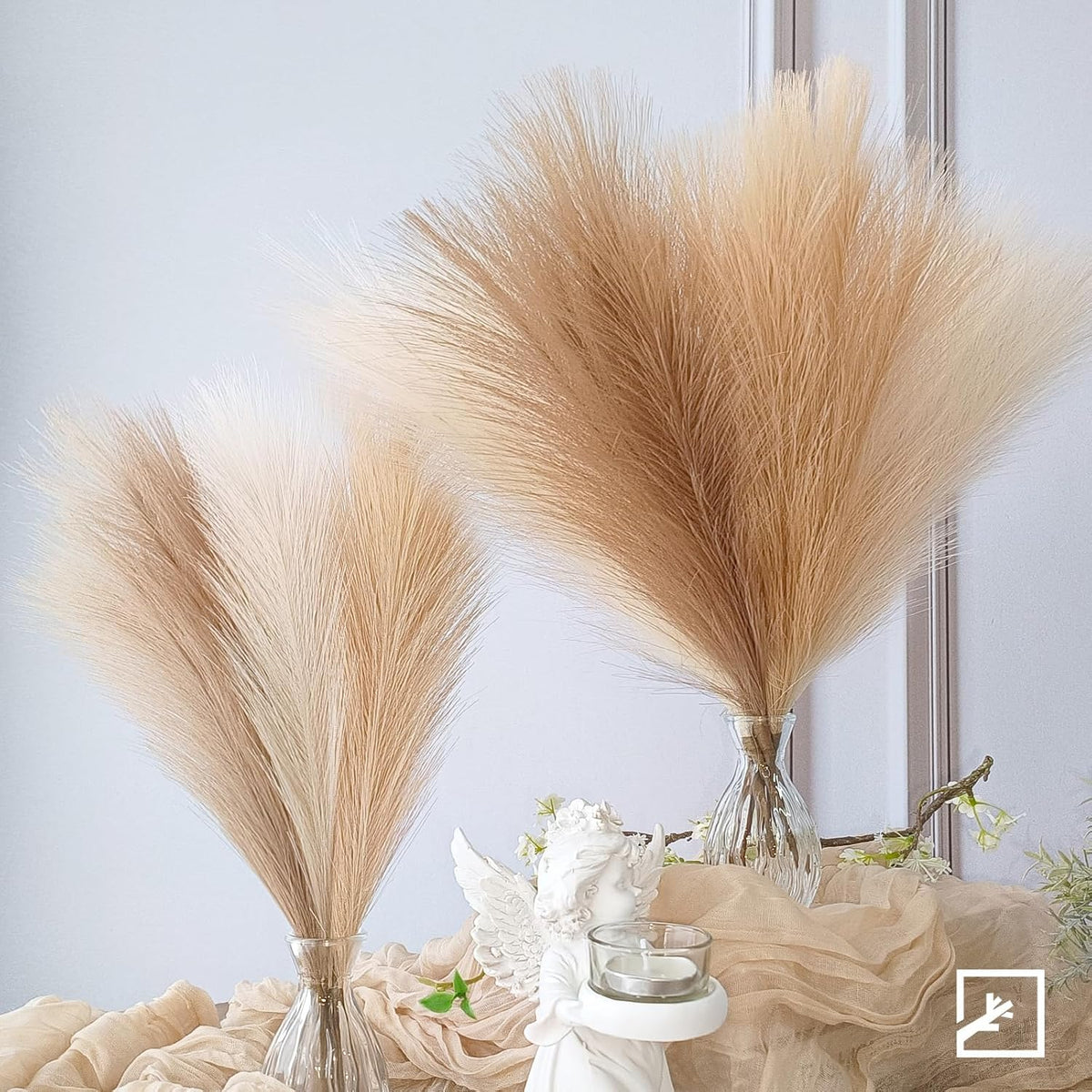 Faux Pampas Grass Decor 17" Handmade Flower Boho Decor Beige