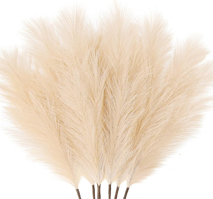 Faux Pampas Grass Decor 17" Handmade Flower Boho Decor Beige
